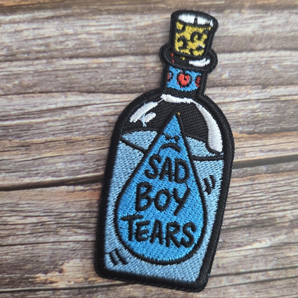 Sad Boy Tears Witch Bottle Emo Embroidered Iron on Patch